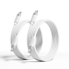 Toocki 마카롱 실리콘 6A C-C 60W 초고속 충전케이블, 2개, 화이트, 3m