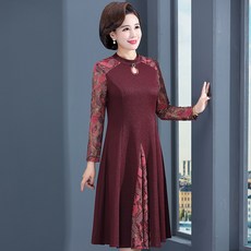 노멜스토어 하프기장원피스 마담 엄마옷 가을옷 슬립원피스 중년 여성의류 웨딩 드레스 결혼피로연
