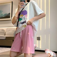 트레이닝 팬츠 여하 와이드 하이웨이스트에 일자핏 학생 중 5부 팬츠