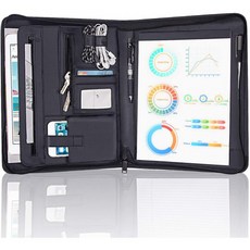 지퍼가 달린 Padfolio 포트폴리오 바인더 OOWOLF 가죽 여행 컨퍼런스 폴더 쓰기 패드가 포함 된 Executive Business Padfolio, 단일옵션