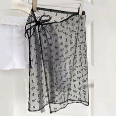 레이어드스커트 인스 블로거 레이스 거즈 타이업 용수철 Y2k 스택 눈송이 도트 앞치마 청바지 신제품