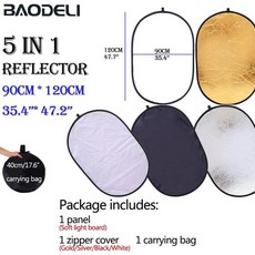 핸드폰반사판 자연광조명 반영구조명 스튜디오반사판 23.6 x 35.4 60x90cm 5in1 판 사진 접이식 라이트 디퓨저 타원형 멀티 컬러 은빛 블랙, 0 90x20cm_0 CHINA, 1개