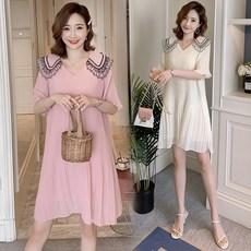 여름쉬폰원피스 임부복 얼간이 엄마 스윗 개성 상의 여름옷 1719747727, 1개, 베이지칼라