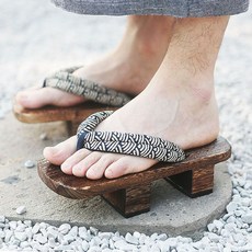 남자 일본 전통 굽있는 유카타 게다 신발 나막신 쪼리