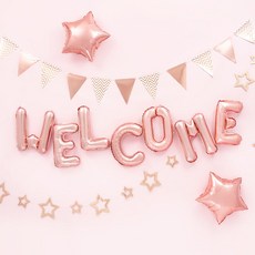 파티팡 G002 환영파티 장식세트 [헤링본 스타 Welcome 로즈골드] 장식방법동봉 파티용품 파티풍선 환영식 입학식, 1개