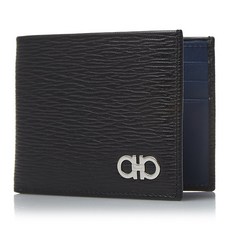 [페라가모] 더블 간치니 장식 바이폴드 지갑 66 A064 NERO FJORD BLUE 0685979