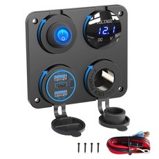 마린 보트 RV 12V 충전기 소켓 패널 4 in 1 DC 전원 콘센트 토글 스위치 포함 멀티 USB 고속, 1개