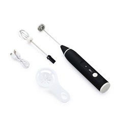휴대용 우유 거품기 전기 핸드헬드 블렌더 무선 USB 충전식 주방 미니 메이커 믹서 커피 거품 기계, [02] Black, 1개