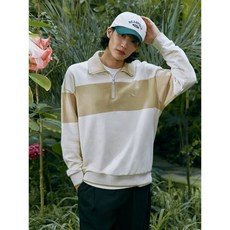 매장정품 BEANPOLE MEN [Green] 블록 패턴 하프집업 스웨트 셔츠 아이보리 BC3841N030 464005