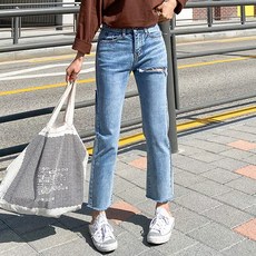 바잉몰 여성 간지나 허벅지 찢청 빅사이즈 수술 청바지 데미지 컷팅 루즈핏 보이핏 데님팬츠