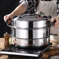 others 두 꺼 운 이중 특대 사이즈 가정용 찜 냄비 스 테 인 리 스틸 2 층 만두 생선 34 36 40cm 상업 용 탕 특 32cm (클래식), 상세페이지 참조