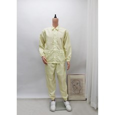 [제전복 투피스] Y카라 옐로우 상하복 작업복 방진복 크린룸 정전기방지 무진복, 옐로우 (Y카라), S, 1개