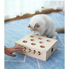 고양이 자동 장난감 낚시 스크래쳐 벌레 두더지 쥐 잡기 고양이 놀이, 원목 두더지잡기 5공 인형모형