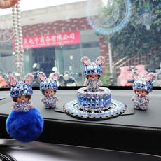 [해외제품] 자동차 실내 캐릭터 장식 자동차 에어컨 바람받이 향수 모양 여신 망사 레드카드 렌탈 디퓨저-165223, 23.블루 토끼 귀 4종 세트