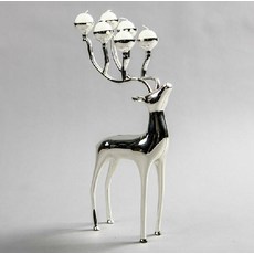 촛대 사슴 모양 금속 캔들 홀더 실버 도금 6 팔 18 개 양초, [01] Silver