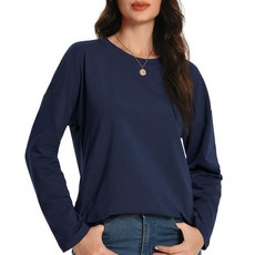 Auriviz 여성용 긴소매 셔츠 루즈핏 크루넥 베이직 탑 캐주얼 티셔츠 의상 봄 옷 2025 다크 그린