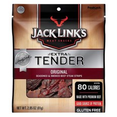 Jack Link's Link 텐더 비프 육포 스테이크 스트립 오리지널 2.85oz 맛있는 고기 스낵 단백질 10g 칼로리 80 프리미엄 쇠고기 MSG 질산염아질산염, Original, 1개, 81g