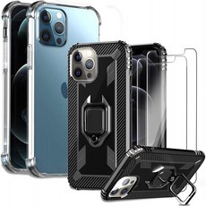 [4세트] 아이폰 12 Pro Max용 IMBZBK 2pcs 케이스(6.7") + 2pcs 강화유리 화면 보호기 [자석 링 킥스탠드, 1, 단일상품