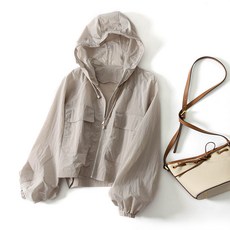 여성 경량 후드 집업자켓 루즈핏 캐주얼 자외선차단 후드집업 아우터 크롭재킷 루즈핏