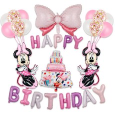 디즈니 미키미니 마우스 생일풍선세트+손펌프 파티풍선 파티장식, 4.핫핑크미니세트+손펌프