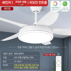 [Air flow] 눈보호 천장 실링팬 조명 거실 LED 대형팬 정방향 역방향 회전, 퓨어화이트 48인치, 1개