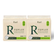 라엘 내추럴 순면 생리대, 대형, 12개입, 2개