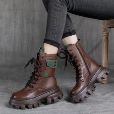 가을 겨울 리얼 가죽 통굽 워커 앤티크 기모 앵클부츠