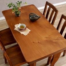 해찬솔 통원목 비담 테이블1350 (4인용식탁 원목테이블) 통원목다리 원목식탁, 밤색브라운