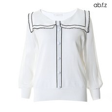 에이비플러스 ab.f.z 세일러 카라 배색 리본 쉬폰 레이어드 니트 (AFW2HW38A)