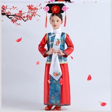 청나라의 격자복 깃발 만주족 패션 캡 고풍 머리장식 궁중공주 민족 공연 의상