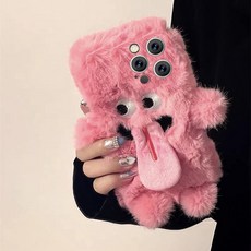 아이폰 케이스 15 14 13 12 PRO MAX 뽀글이 인조 모피 토끼 털 퍼 자석 혓바닥 메롱 유니크 커플 우정 실리콘 케이스