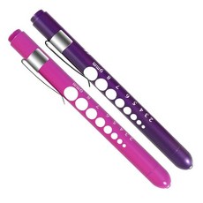 2팩 펜라이트 간호사 의료용 재사용 LED 화이트 라이트 동공 게이지 및 자 청록색 검은색, Rose and Purple, 2개