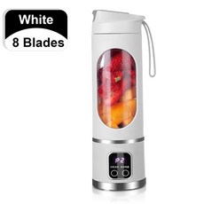 텀블러 충전 미니믹서기 믹서기 휴대용 진공블랜더 USB 미니 야외 소형믹서기 주방 전기 믹서 개인 과일 착즙기 캠핑용 스무디, White 8 Blades, 1) White 8 Blades
