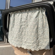 올포홈 꽃자수 차량커튼 자동차 햇빛가리개, 꽃송이 민트체크, 1개