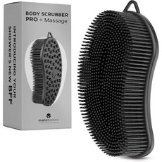 MainBasics Exfoliating Silicone Body Scrubber Pro 2in1 Shower for Loofah and Scalp Massager Dark B, Black, Body + Massage