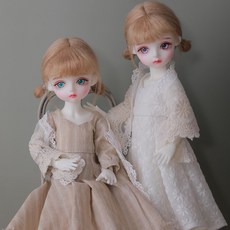 NEW 구체관절인형 26cm usd 사이즈 안구 가발 교체 가능 관절인형 3종, 로리 레이스숄 세트, 미백_갈색