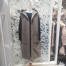 꼼빠니아 핸드메이드 체크 후드 롱 조끼