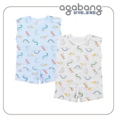 아가방 중계점 용용 민소 내의 2Color (O/WHITE BLUE) 여름신상 아이들이 좋아하는 공룡 패턴 민소매 내의 상하 세트