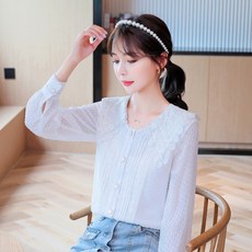 레이스블라우스 더블층 레이스 베이비카라 쉬폰블라우스 여성 2020년정품 가을 긴팔 유럽풍