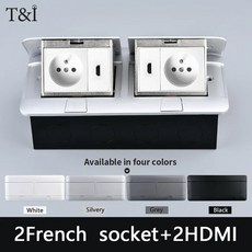 전기 플러그 바닥 소켓 USB 팝업 소켓 HDMI TV RJ45 16A 220V 전원 소켓 바닥 전원 콘센트 EU RU KR 120x220mm, 2French-socket-2HDMI, Black, Black, 1개