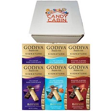 직구드림 고디바 초콜릿 GODIVA Chocolatier 시그니처 미니 바 6 개 세트 각 8 개 버라이어티 팩-(로스트 아몬드 다크 초콜릿 72 % 카카오 다크 소금에 절인 캐러멜 밀크 초콜릿) 캔디 캐빈-23944, 단일옵션, 단일옵션