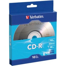 공 CD DVD 미디어 디스크 버바팀 CD-R 블랭크 700MB 80분 52X 데이터 및 음악용 기록 가능한 - 100pk 스핀들 좌절 없는 포장 파란색, 10-Disc Box _Standard Packagin