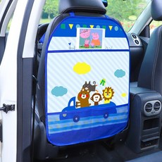 자동차시트보호 킥매트 포켓형 차량 시트 보호 아동 캐릭터, 즐겁게 여행