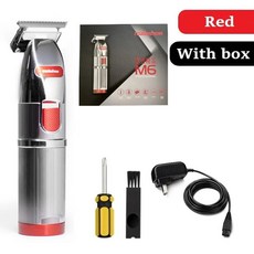 전문 마무리 헤어 클리퍼 무선 트리머 금속 커팅 머신 이발 기계, 02 m6 red in box_02 Eu 플러그