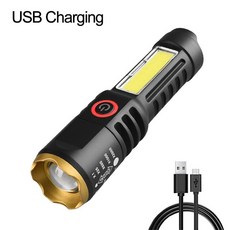 4모드 LED 손전등 방수 텔레스코픽 줌 토치 램프 USB 충전식 야외 캠핑 낚시 조명, 02 Black 02, 1개
