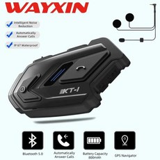 WAYXIN 헬멧 헤드셋 오토바이 블루투스 5.0 모토 핸즈프리 무선 커뮤니케이터 시스템 방수 이어폰 KT 1, 02 전체 버튼 마이크