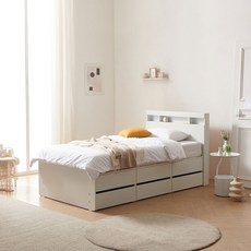 에리스 LED+USB형 2단서랍침대SS (전체 서랍)+독립봉합 매트리스, 메이플화이트