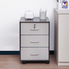 M컴퍼니 이동식 바퀴 3단 책상 서랍장 수납장 사무용 컴퓨터 정리함 사무실 원목 미니 틈새 슬림 서랍 잠금장치 열쇠 심플 모던 그레이 FJ33276456106@La708W993Q