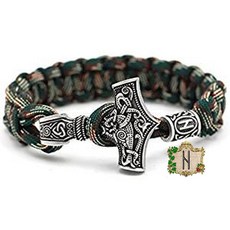 Thorarmband 토르의 해머 펜던트 밀리터리 레드 카모 Paracord 팔찌 바이킹 룬 25cm 길이 Hagalaz