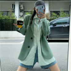 그물 붉은 세련된 녹색 캐주얼 정장 재킷 여성 한국어 가을 모든 경기 복고풍